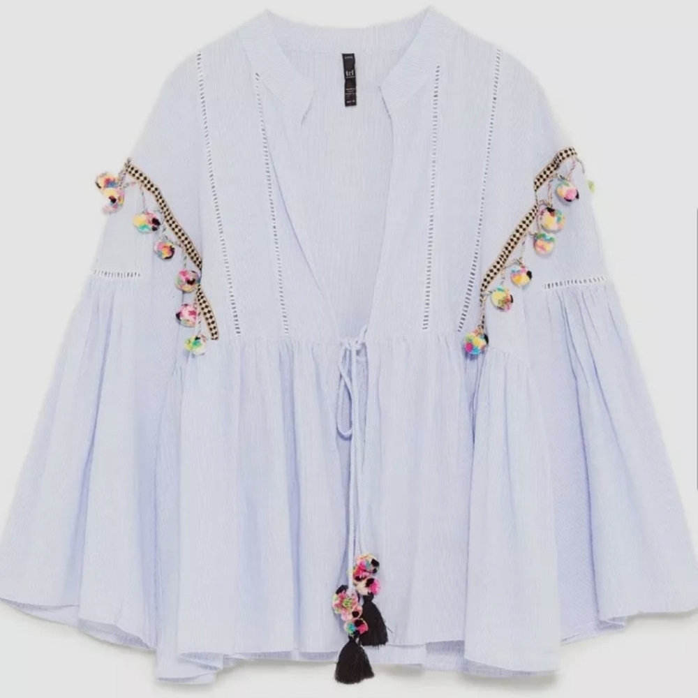 Zara Trf Stripes Top with Pom Pom
